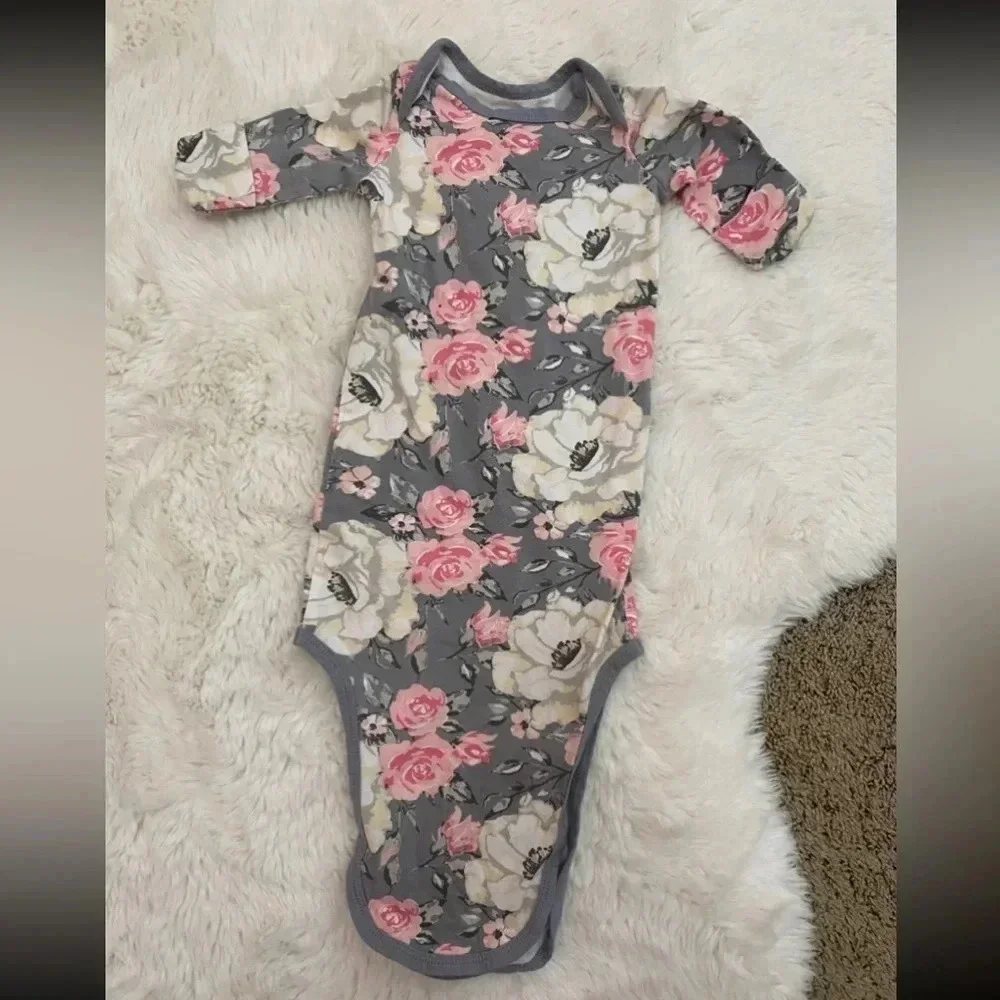 3 Baby girl sleeper cotton gowns set of 3 size 0-3 months